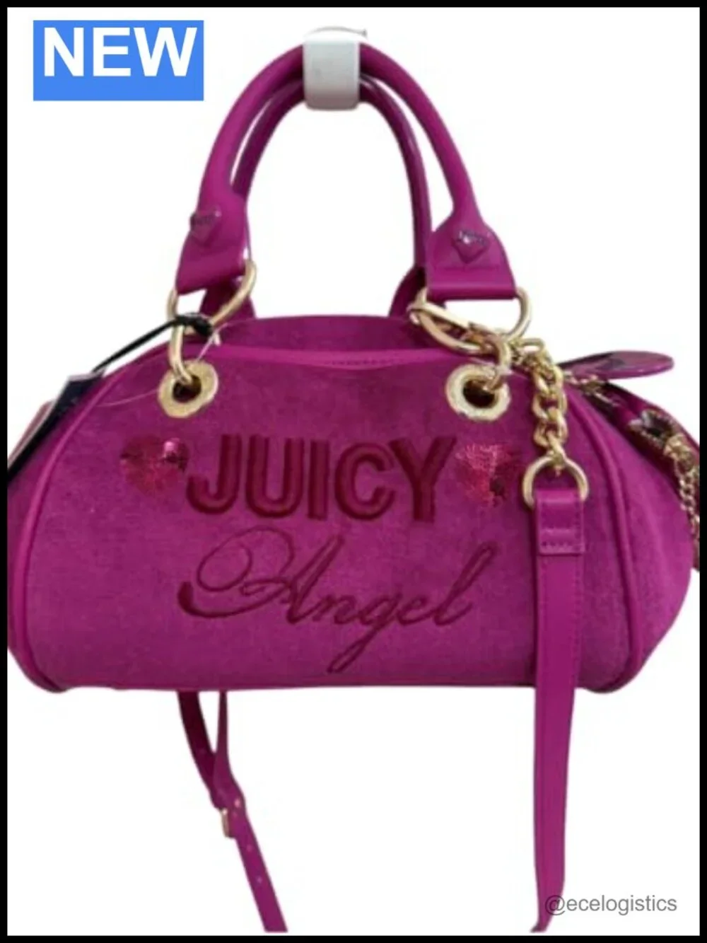 Juicy Couture Angel Satchel with Heart Charm & Wallet Case Faux Leather